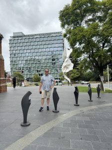Marsh outside St. George Cathedral, with modern depictions of the Virgin Mary.