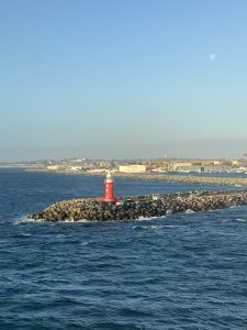 The red North Mole lighthouse outside of Fremantle.
