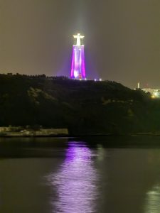 Sanctuary of Christ the King at night, from the river.
