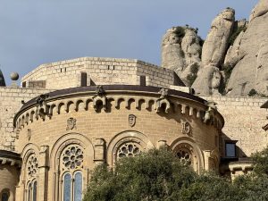 The monastery is built on the side of this rock face.