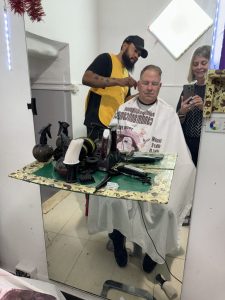 Marsh getting his trademark "high and tight" cut.