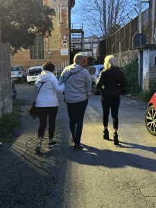 Walking with our restaurant owner.