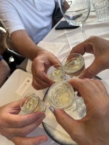 At the end of dinner at God's Restaurant, our waiter brought us a complimentary tasting of the Greek Masticha. Cheers!