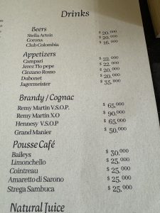 The local beer, Club Columbia, costs 16,000 pesos.