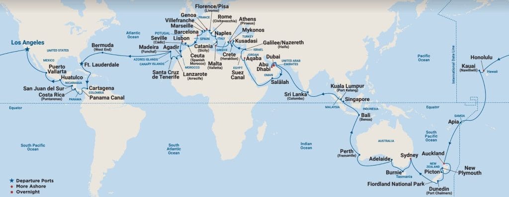 Original 2024 World Cruise Map - Island Princess
