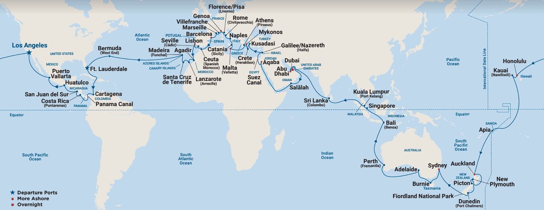MAP-4 Original 2024 World Cruise Map - Island Princess